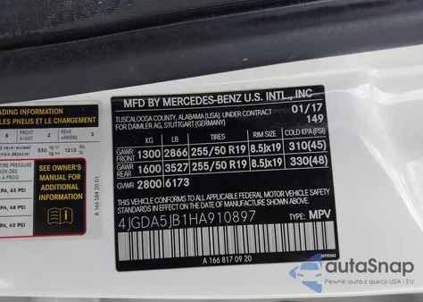 2017 Mercedes-Benz Gle 350 z USA, uszkodzony, nr VIN 4JGDA5JB1HA910897